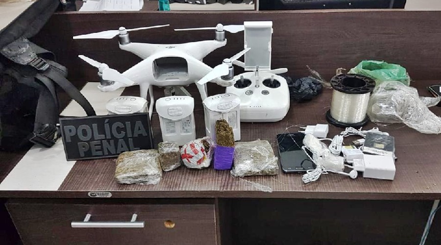 Policiais penais apreendem drone, drogas e eletrônicos nas proximidades do presídio da Mata Grande 1