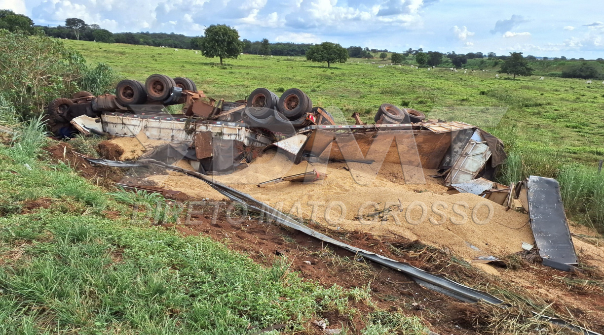 Caminhoneiro de 24 anos morre preso às ferragens após carreta tombar na BR-163, em Rondonópolis 1