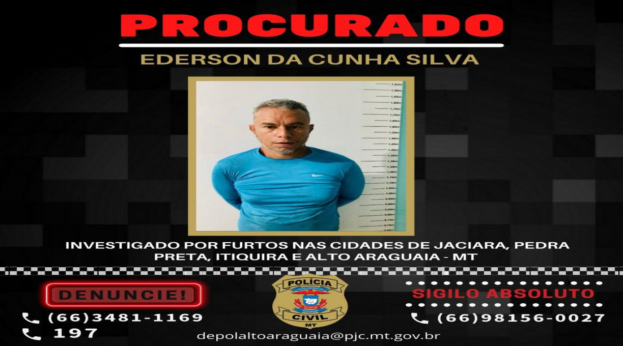 Polícia Civil procura Ederson da Cunha Silva por série de furtos em cidades de Mato Grosso 1