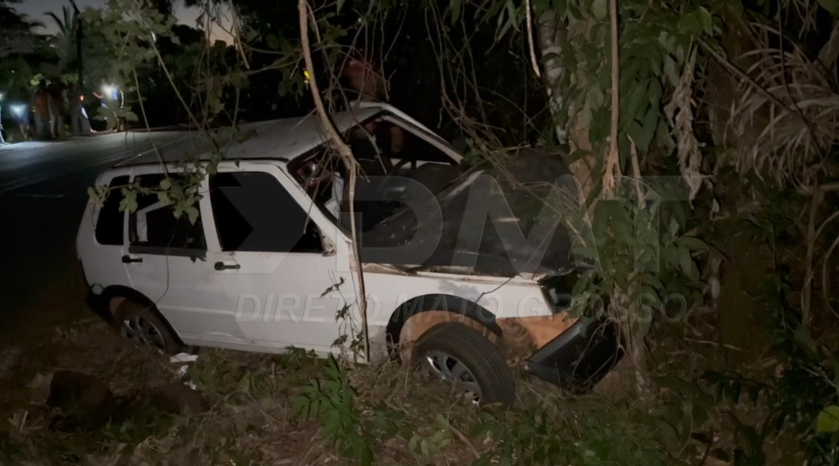 Mulher é socorrida pelo SAMU após o veículo em que ela estava colidir com uma árvore na Rodovia do Peixe 1