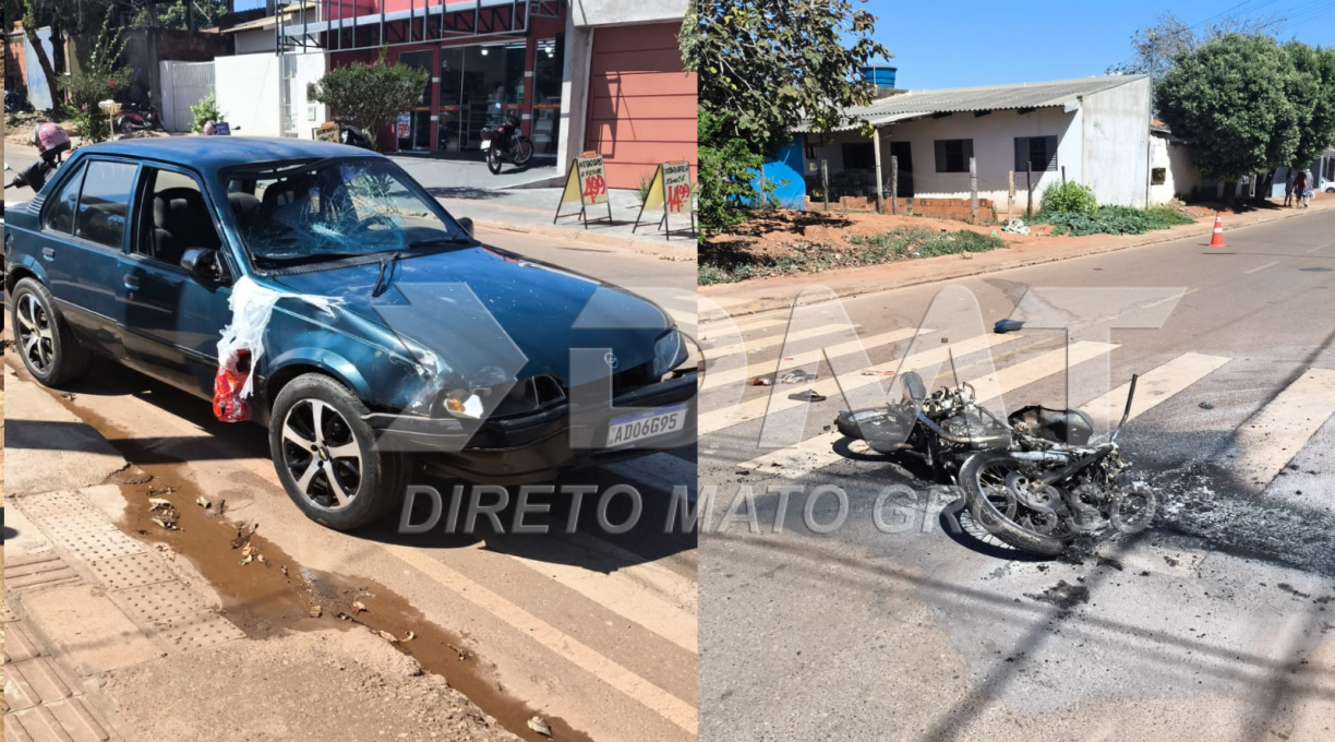 Casal fica ferido e moto é destruída por fogo após colisão no bairro Tancredo Neves 1