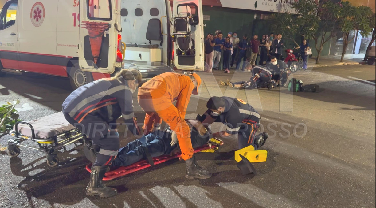 Motociclista e pedestre são socorridos pelo Samu após atropelamento no centro de Rondonópolis 1