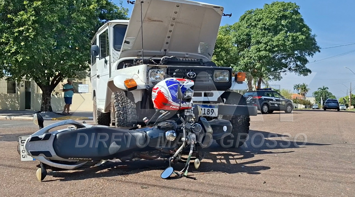 Colisão envolvendo moto Bros e Toyota Bandeirantes deixa jovem ferido no bairro Santa Cruz 1