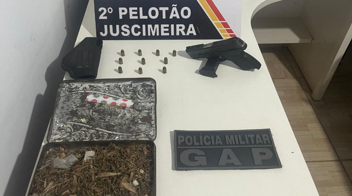 Militares do 28º BPM prendem homem com arma de fogo e maconha dentro de carro em Juscimeira 1