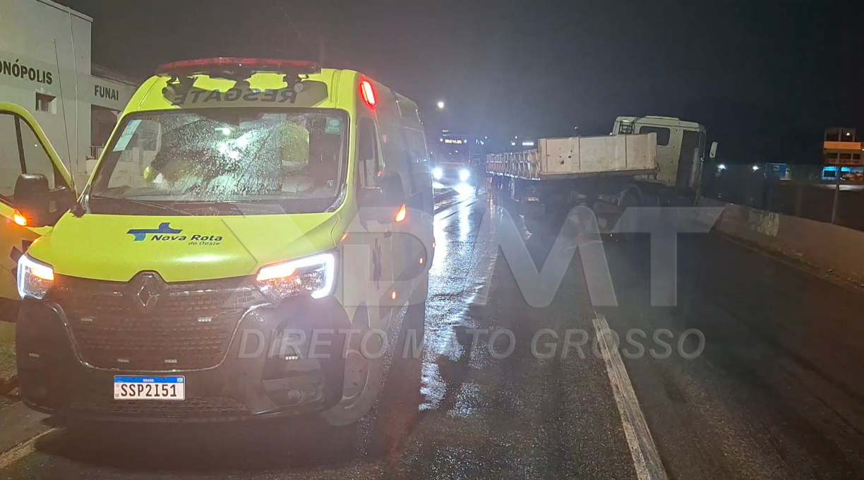 Carreta para na posição "L" após motorista frear bruscamente para evitar colisão traseira na BR-364, em Rondonópolis 1