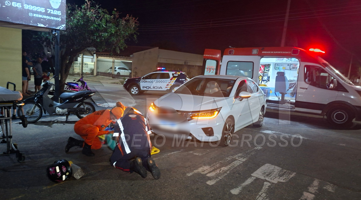 Enfermeira fica ferida após ter a moto atingida por carro na Vila Birigui 4