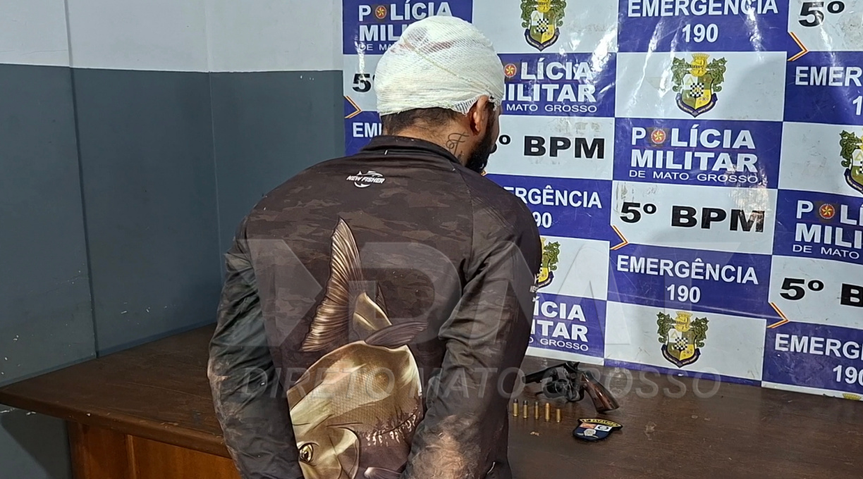 Ladrão é preso pela PM após ter a arma tomada por vítima e ser ferido na cabeça em tentativa de roubo no bairro Rosa Bororo 1