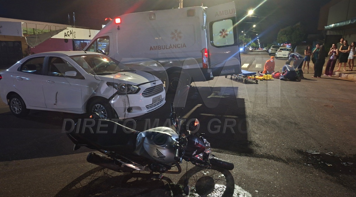 Motociclista fica ferido após colidir na lateral de carro na Avenida Brasil, no bairro Jardim Participação 1
